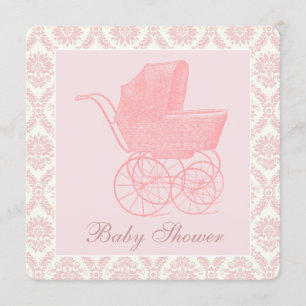 Vintage Pink Baby Carriage Baby Dusche Einladung