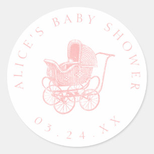 Vintage Pink Baby Carriage Baby Dusche Runder Aufkleber