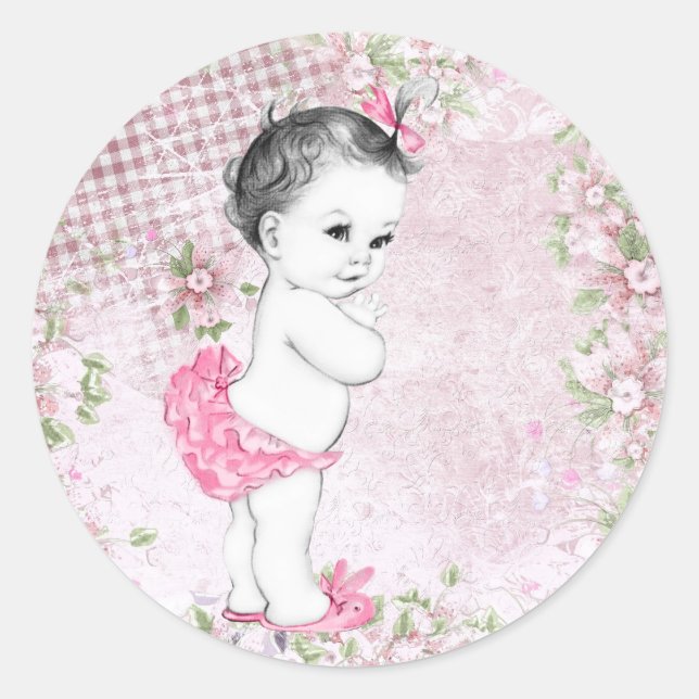 Vintage Pink Baby Shower Stickers (Vorderseite)