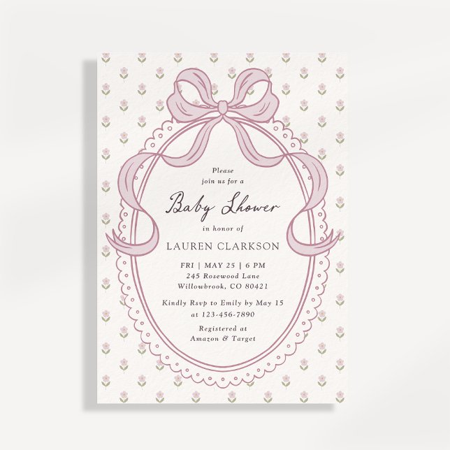 Vintage Pink Bow Frame Baby Shower Invitation Einladung (Von Creator hochgeladen)