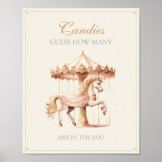 Vintage Pink Carousel Horse Guess How Many Candies Poster