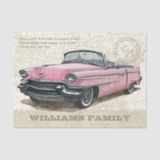 Vintage Pink Classic Convertible Car Tissue Paper Seidenpapier