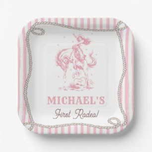 Vintage Pink Cowgirl 1. Geburtstagsfeier Pappteller