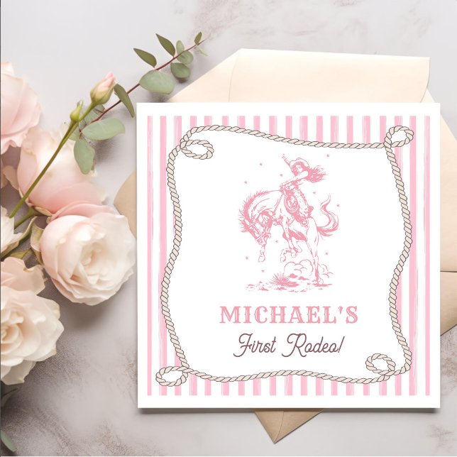 Vintage Pink Cowgirl 1st Birthday Party Serviette (Von Creator hochgeladen)