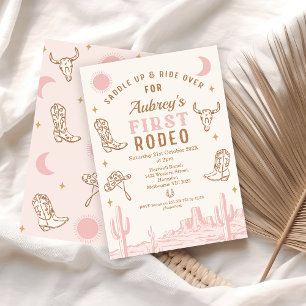 Vintage Pink Cowgirl erstes Rodeo 1. Geburtstag Einladung