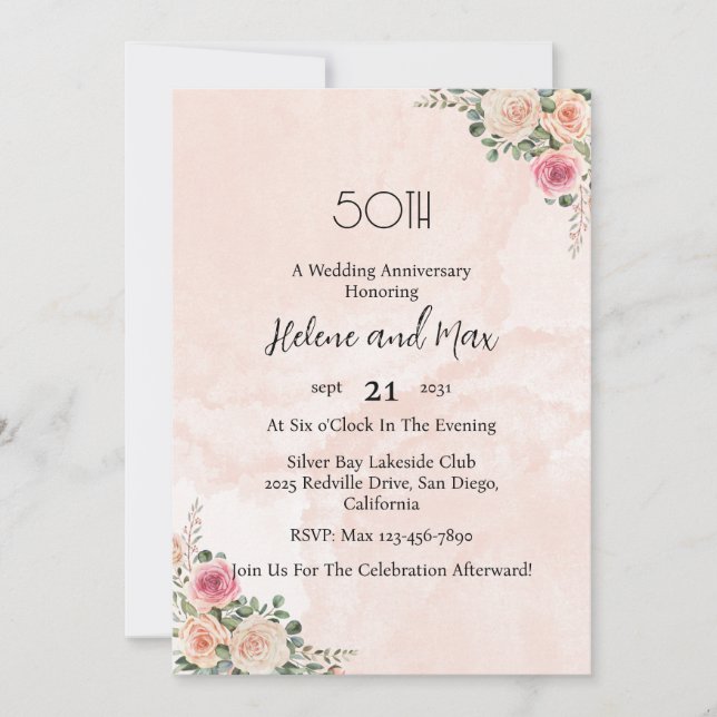 Vintage Pink Cream Floral Wedding Anniversary  Einladung (Vorderseite)