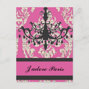 Vintage Pink Damask Kronleuchter Partymode Postkarte