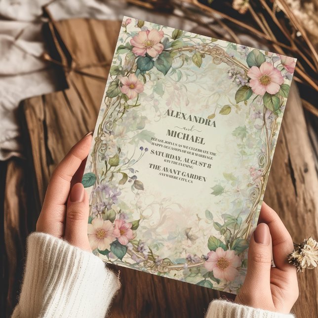 Vintage Pink Floral Art Nouveau Hochzeit Einladung (Von Creator hochgeladen)