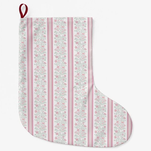Vintage Pink Floral Coquette Großer Weihnachtsstrumpf (Vorderseite)