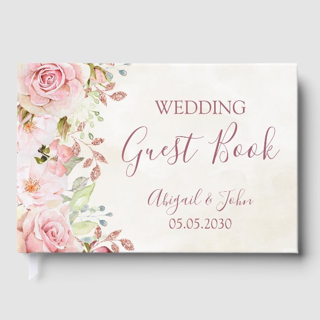 Vintage Pink Floral Spring Wedding Gästebuch (Vorderseite)