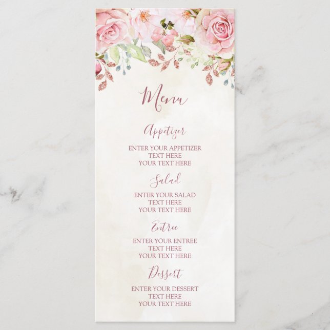 Vintage Pink Floral Spring Wedding Menu Menükarte (Vorderseite)