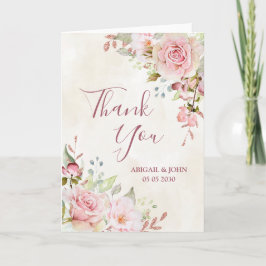 Vintage Pink Floral Spring Wedding Thank You Card Dankeskarte