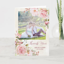 vintage Pink Floral Spring Wedding Thank You Photo Dankeskarte