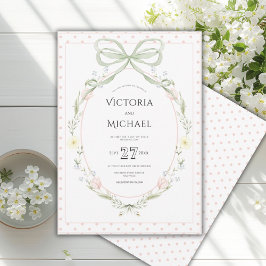 Vintage Pink Floral Wreath Wedding Einladung
