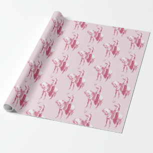 Vintage Pink Lady auf einem Pferd mit Falke Geschenkpapier