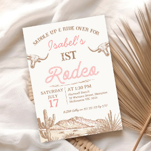 Vintage Pink Mädchen Erste Rodeo 1. Geburtstag Einladung