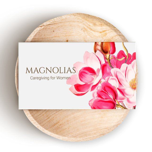 Vintage Pink Magnolias Floral Business Card Visitenkarte (Von Creator hochgeladen)