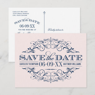 Vintage Pink-Marine Blühte Save the Date Ankündigungspostkarte