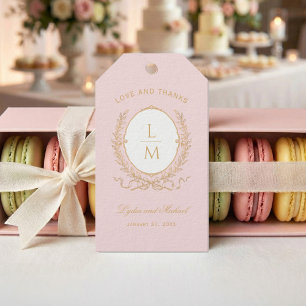 Vintage Pink Paris Glam Monogramm Hochzeit Geschenkanhänger