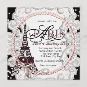 Vintage Pink Paris Sweet 16 Geburtstagsfeier Einladung