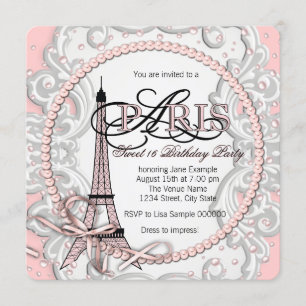 Vintage Pink Paris Sweet 16 Geburtstagsfeier Einladung