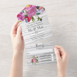 Vintage Pink Peonies Rustikale Hochzeit im Blumeng All In One Einladung