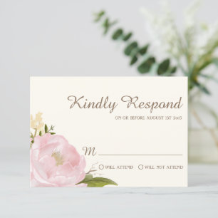 Vintage Pink Peonies Wedding RSVP Card