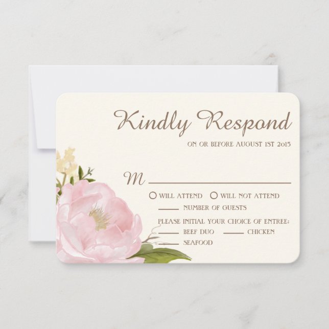 Vintage Pink Peonies Wedding RSVP Card II (Vorderseite)