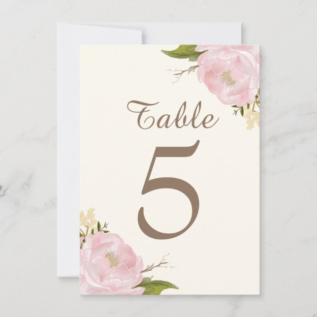 Vintage Pink Peonies Wedding Tischnummern Card (Vorderseite)