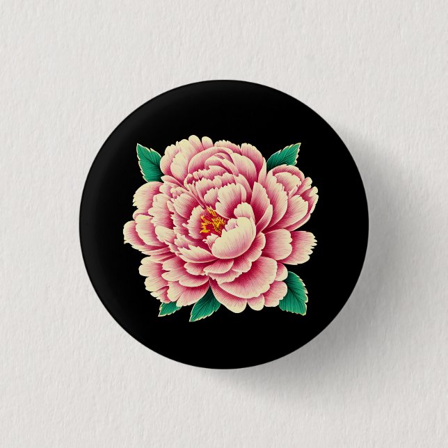 Vintage Pink Peony Blume Button (Vorderseite)