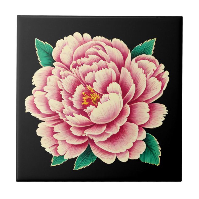 Vintage Pink Peony Blume Fliese (Vorderseite)