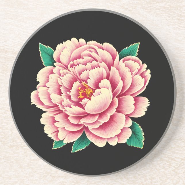 Vintage Pink Peony Blume Getränkeuntersetzer (Vorne)