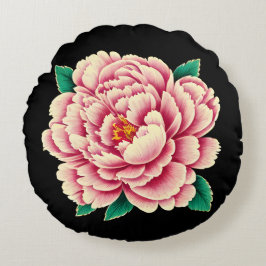 Vintage Pink Peony Blume Rundes Kissen