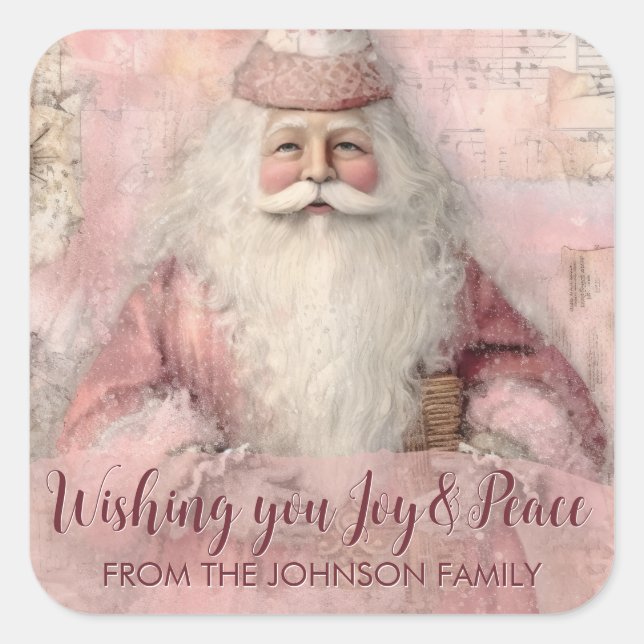 Vintage Pink Photo Christmas Quadratischer Aufkleber (Vorderseite)