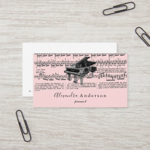 Vintage Pink Pianist Music Teacher Business Card Visitenkarte