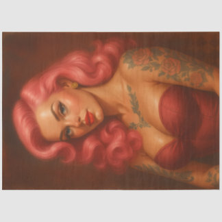 Vintage Pink Pinup | Retro Tattooed Bombshell Glam Seidenpapier