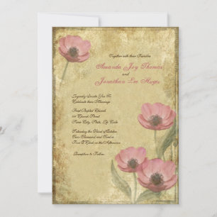 Vintage Pink Poppies Hochzeitseinladungen Einladung