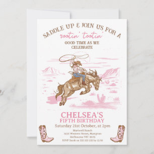 Vintage Pink Rodeo Cowgirl Geburtstag für jedes Al Einladung