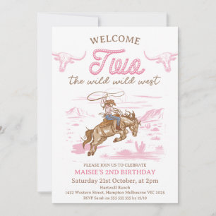 Vintage Pink Rodeo Cowgirl Wilder Westen 2. Geburt Einladung