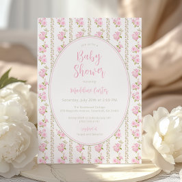 Vintage Pink Rose Baby Shower Einladung