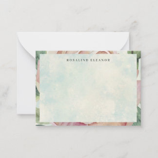 Vintage Pink Rose Blue Splash Watercolor Mitteilungskarte