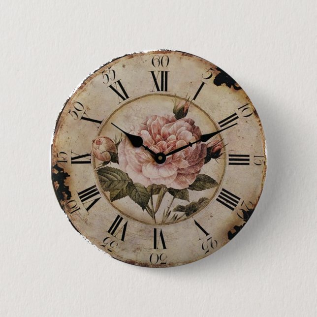 Vintage Pink Rose Floral Steampunk Hochzeit Button (Vorderseite)