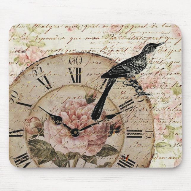 Vintage Pink Rose Floral Steampunk Hochzeit Mousepad (Vorne)