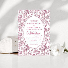 Vintage Pink Rose Pattern Toile Wedding Invitation Einladung