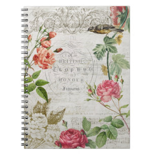 Vintage Pink Rose & Typography Ephemera Notizblock