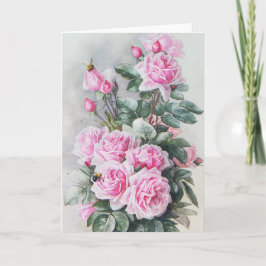 Vintage Pink Roses Bouquet Greeting Card Karte