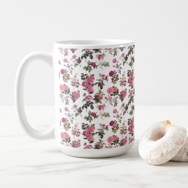 Vintage Pink Roses Kaffeetasse (Mit Donut)
