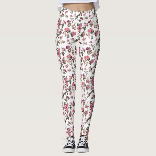 Vintage Pink Roses Leggings (Vorderseite)