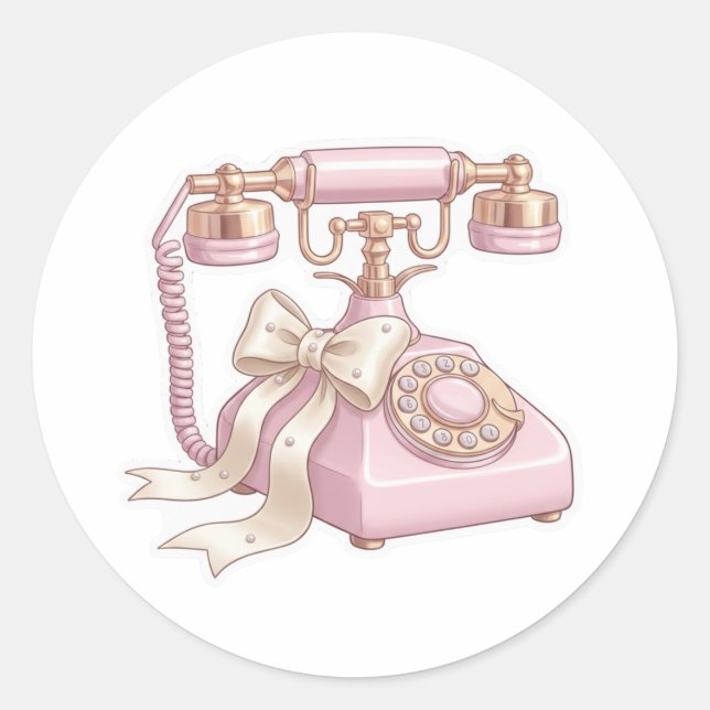 Vintage Pink Rotary Phone Sticker - Coquette Aesth (Vorderseite)