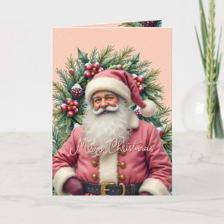 Vintage Pink Santa Christmas Feiertagskarte